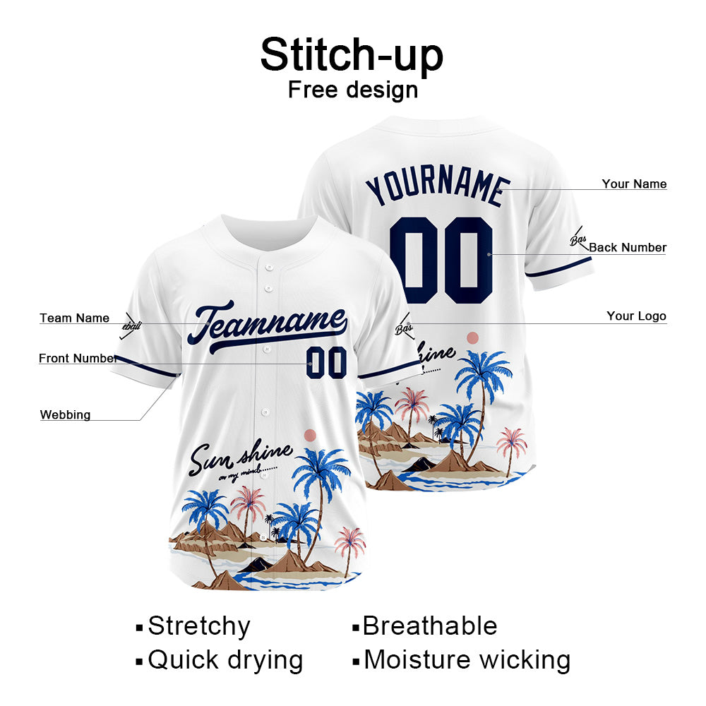 Camiseta de béisbol con dise?o personalizado estampado completo color blanco y azul