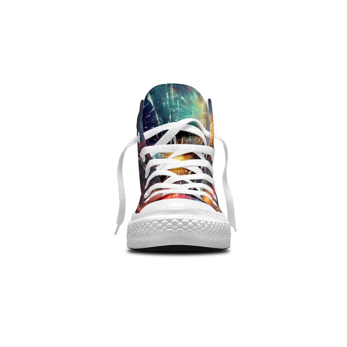 Caleidoscopio de lona: da rienda suelta a tu creatividad con zapatillas de lona de caña alta: la moda unisex florece con la belleza explosiva de los fuegos artificiales estilo salpicaduras de pintura