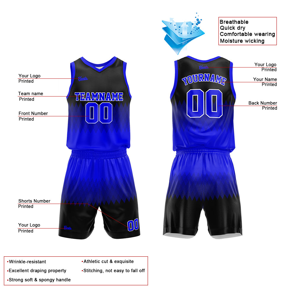 Uniforme de baloncesto personalizado en color negro real con su logotipo-nombre y número impresos