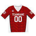 Camiseta de fútbol personalizada con nombre y número del equipo impresos y bordados en color rojo