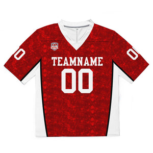 Camiseta de fútbol personalizada con nombre y número del equipo impresos y bordados en color rojo