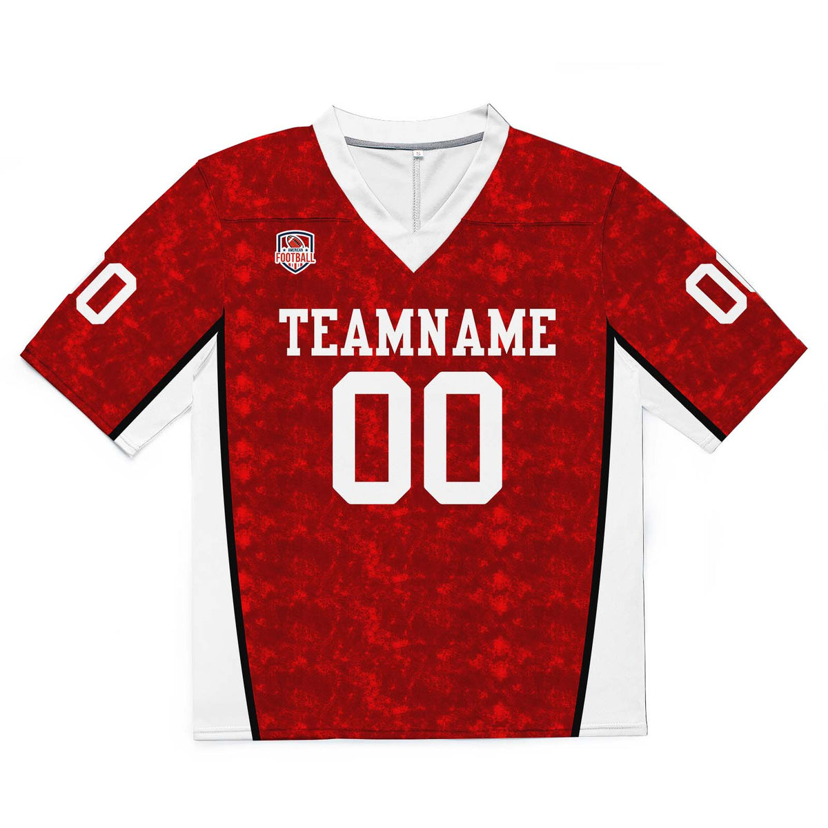 Camiseta de fútbol personalizada con nombre y número del equipo impresos y bordados en color rojo