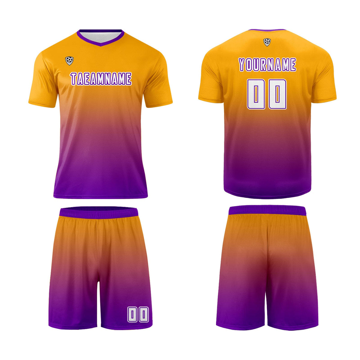 Conjunto personalizado de camiseta de uniforme naranja y morado para niños y adultos