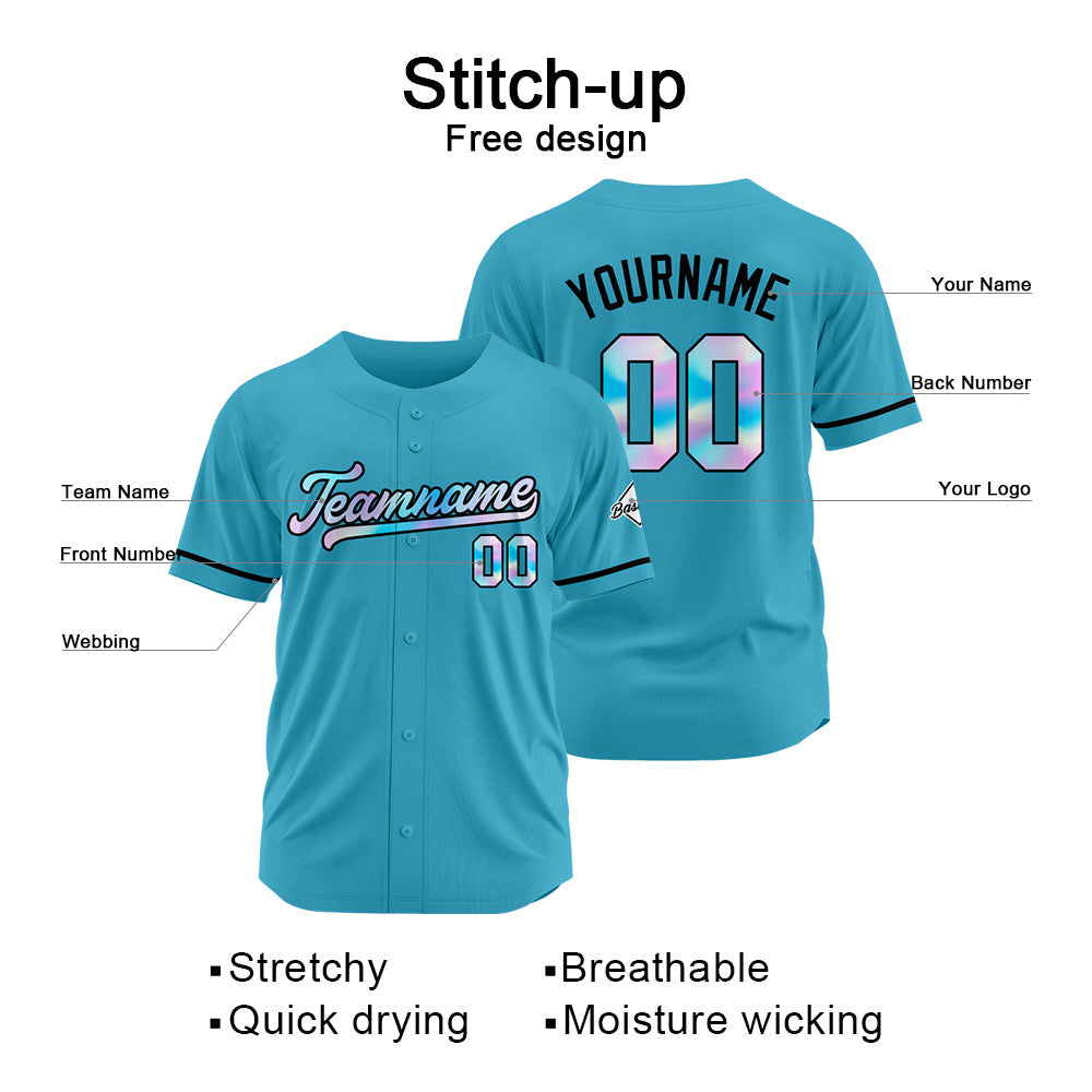 Camiseta de béisbol azul claro personalizada con diseño bordado Camisetas de béisbol de hip hop personalizadas