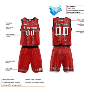 Uniforme de baloncesto personalizado rojo y negro con tu logotipo-nombre y número impresos