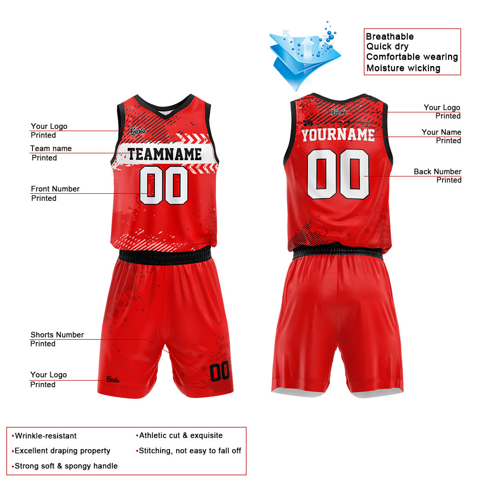 Uniforme de baloncesto rojo personalizado con tu logotipo-nombre y número impresos