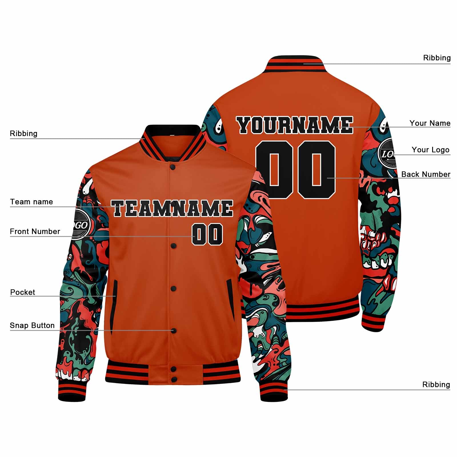 Chaqueta universitaria personalizada estilo Letterman para hombres-mujeres y jóvenes-color naranja