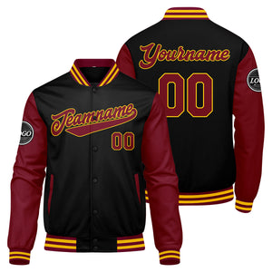 Chaqueta universitaria personalizada estilo Letterman para hombres-mujeres y jóvenes-color carmesí-negro y amarillo
