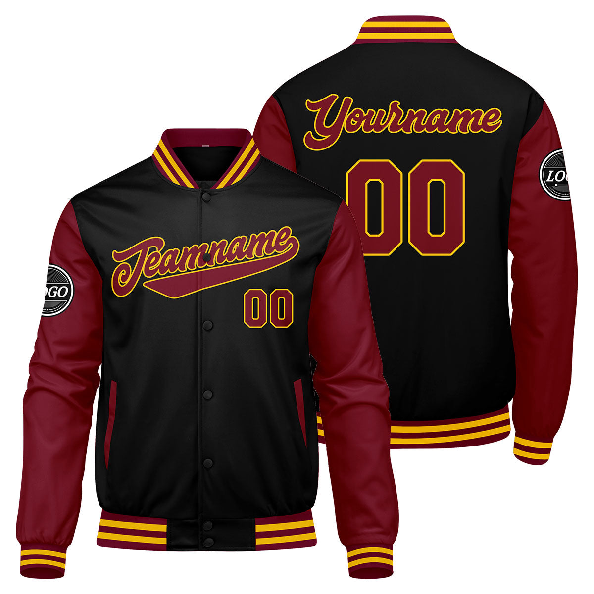 Chaqueta universitaria personalizada estilo Letterman para hombres-mujeres y jóvenes-color carmesí-negro y amarillo