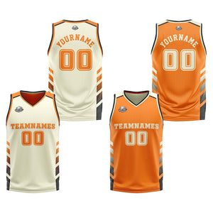 Traje de baloncesto reversible personalizado en crema-naranja y negro para adultos y niños