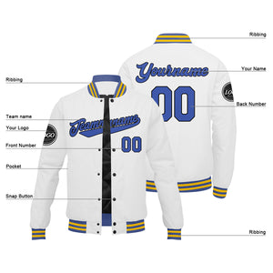 Chaqueta universitaria personalizada estilo Letterman para hombres-mujeres y jóvenes-color blanco y azul