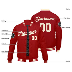 Chaqueta universitaria personalizada estilo Letterman para hombres-mujeres y jóvenes-color rojo crema