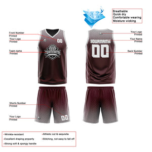 Traje de baloncesto reversible personalizado en burdeos-gris y blanco para adultos y niños