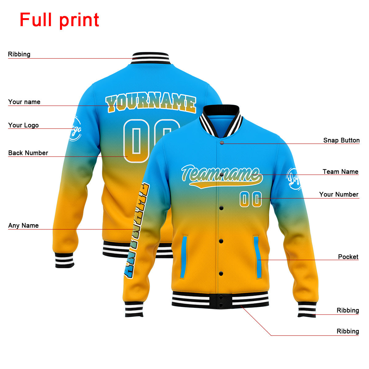 Chaqueta universitaria personalizada estilo Letterman para hombres-mujeres y jóvenes-color azul claro y naranja