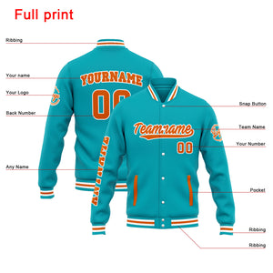 Chaqueta universitaria personalizada estilo Letterman para hombres-mujeres y jóvenes-color verde azulado y naranja