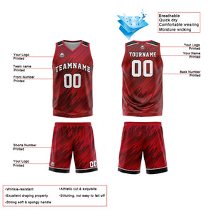 Uniforme de baloncesto rojo tipo rayas personalizado con su logotipo-nombre y número impresos
