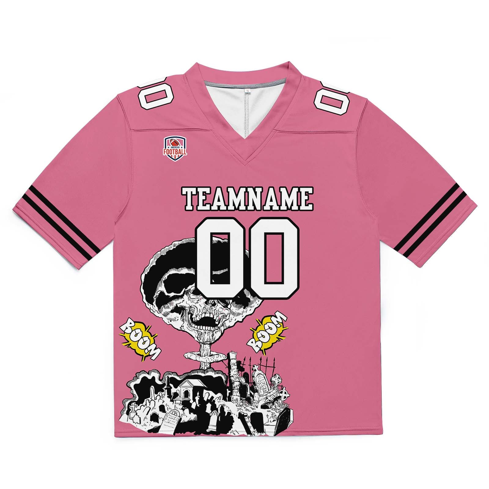 Camiseta de fútbol personalizada con nombre y número del equipo impresos y bordados-color rosa