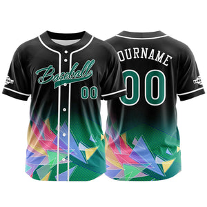 Camiseta de béisbol personalizada negra y verde con botones para hombre mujer adulto y joven Estampado de nombre número y logotipo
