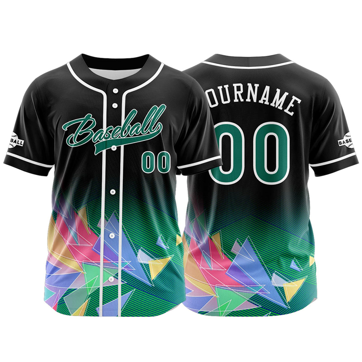Camiseta de béisbol personalizada negra y verde con botones para hombre mujer adulto y joven Estampado de nombre número y logotipo