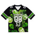 Camiseta de fútbol personalizada con nombre y número del equipo impresos y bordados-estilo grafiti con calavera verde