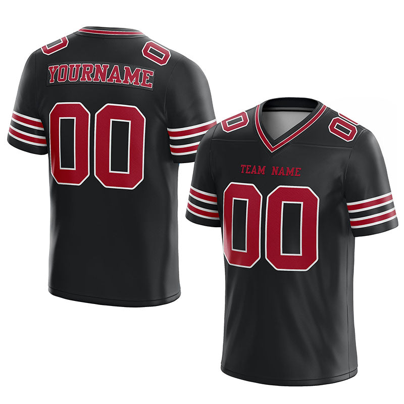 customized authentic football jersey black red-white mesh