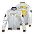 Chaquetas universitarias personalizadas en gris claro y blanco para hombres & mujeres y jóvenes & Chaquetas Letterman personalizadas