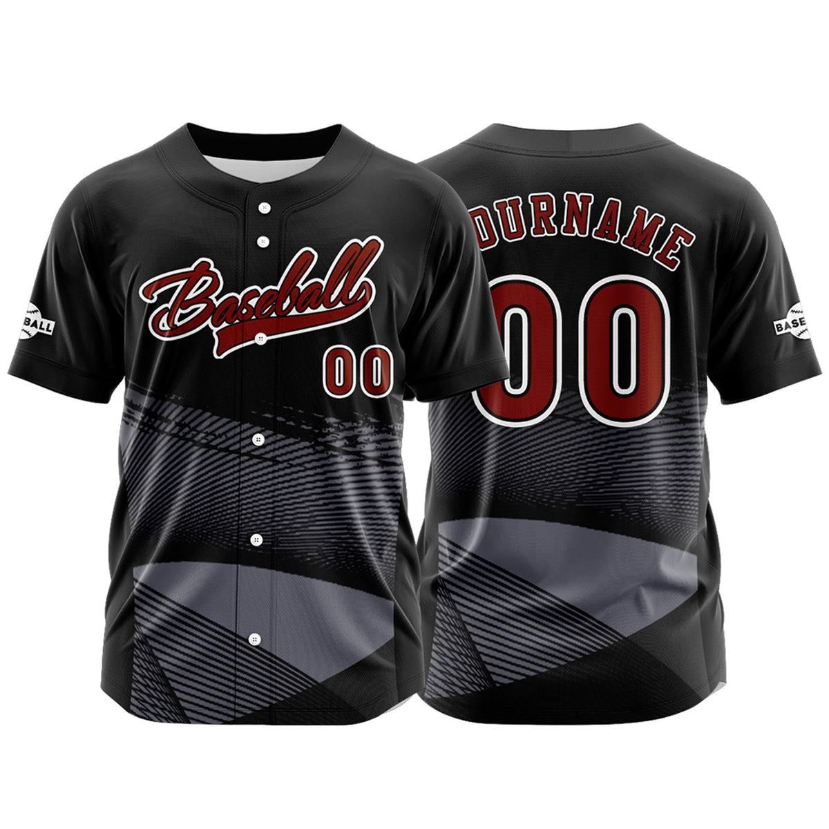 Camiseta de béisbol negra personalizada con botones para hombre mujer adulto y joven Nombre número y logotipo impresos