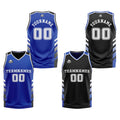 Traje de baloncesto reversible azul-negro y blanco personalizado para adultos y niños