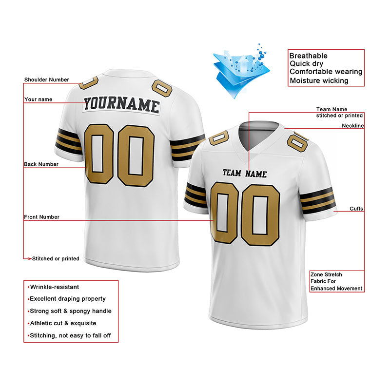 customized authentic football jersey white gold-black  mesh