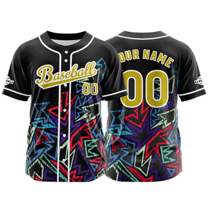 Camiseta de béisbol personalizada negra y amarilla con botones para hombre mujer adulto y joven Estampado de nombre número y logotipo