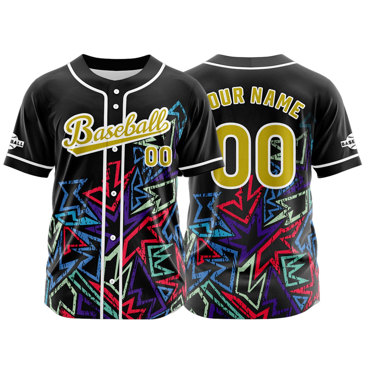 Camiseta de béisbol personalizada negra y amarilla con botones para hombre mujer adulto y joven Estampado de nombre número y logotipo