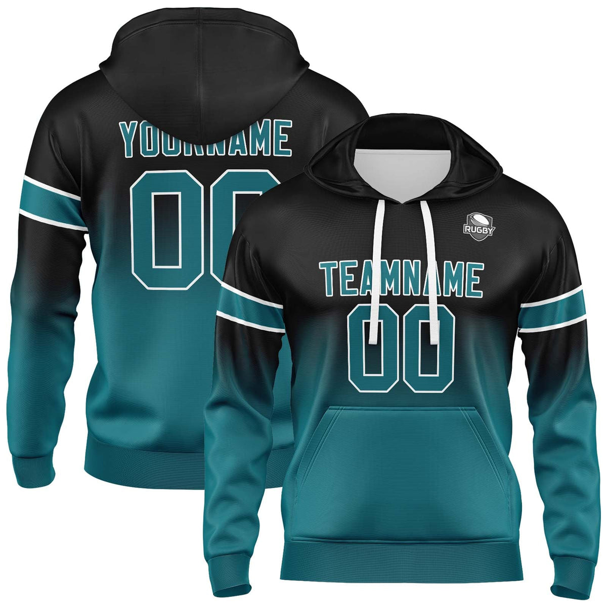 Sudadera con capucha personalizada con degradado para hombre-mujer-niña o niño Estampa tu logotipo-nombre y número en negro y verde
