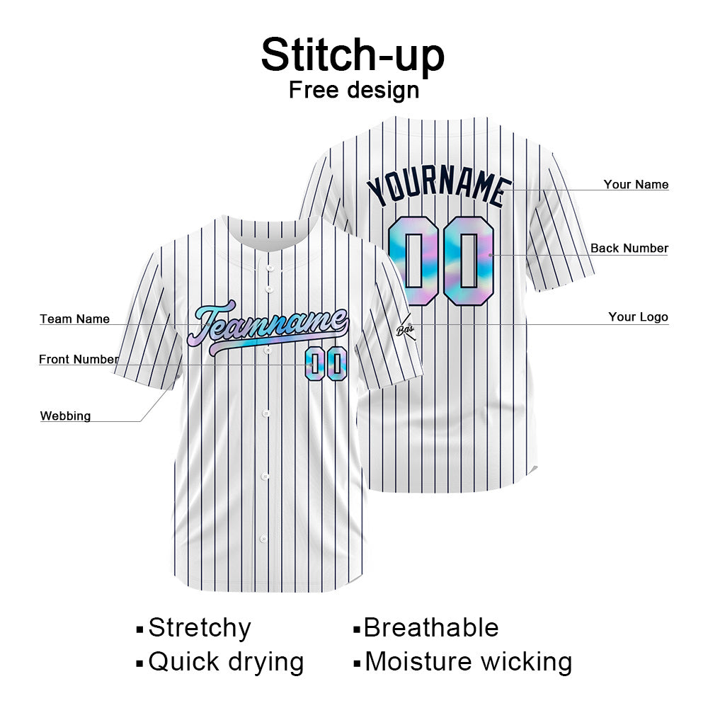 Camiseta de béisbol personalizada con diseño de rayas azul marino y costuras Camisetas de béisbol de hip hop personalizadas