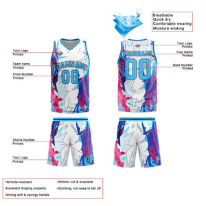 Uniforme de baloncesto personalizado en azul claro roto con tu logotipo-nombre y número impresos