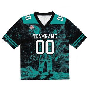 Camiseta de fútbol personalizada con nombre y número del equipo impresos y bordados-color negro y verde azulado
