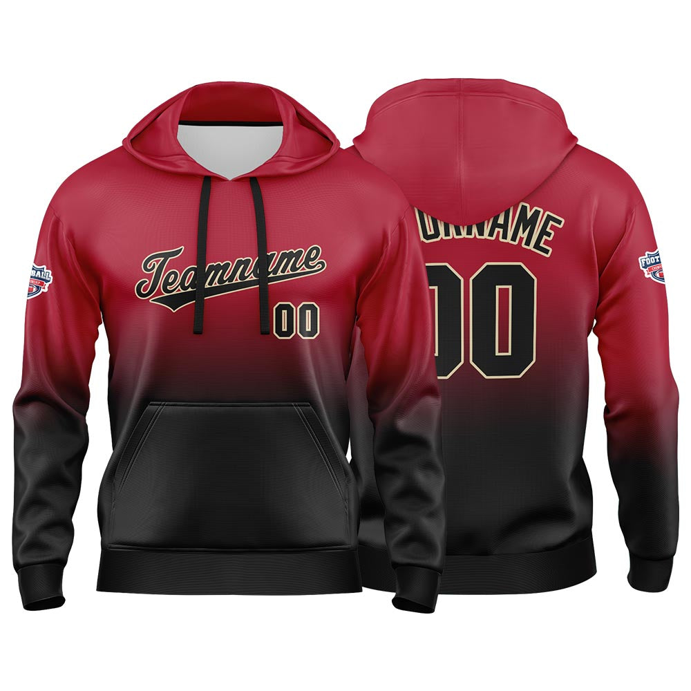 Sudadera con capucha personalizada con degradado para hombre-mujer-niña o niño Estampa tu logotipo-nombre o número en rojo y negro