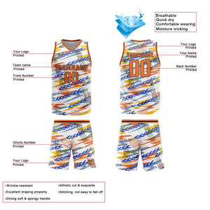 Uniforme de baloncesto personalizado blanco y naranja con tu logotipo-nombre y número impresos