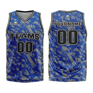Uniforme de baloncesto personalizado en gris real roto con tu logotipo-nombre y número impresos