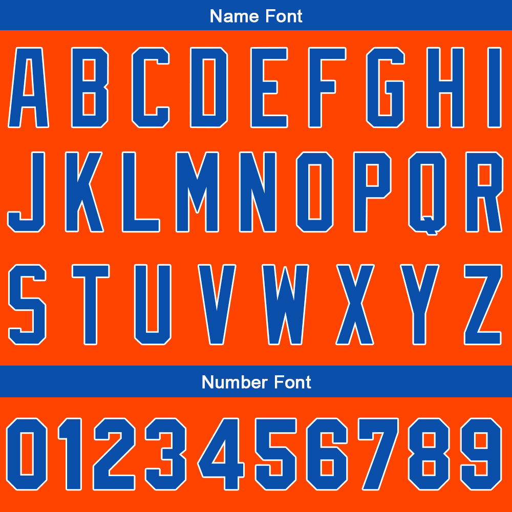 Camiseta de béisbol personalizada con diseño bordado & estilo hip hop & color naranja y azul rey