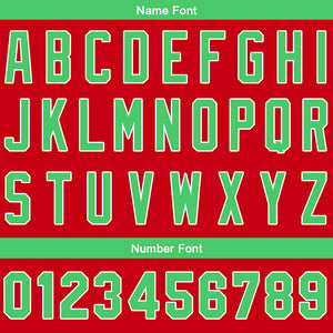 Camiseta de béisbol personalizada con diseño bordado & estilo hip hop & color rojo y verde