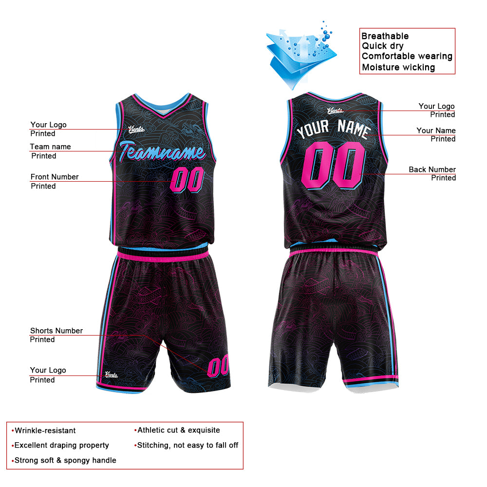 Uniforme de baloncesto negro personalizado con tu logotipo-nombre y número impresos