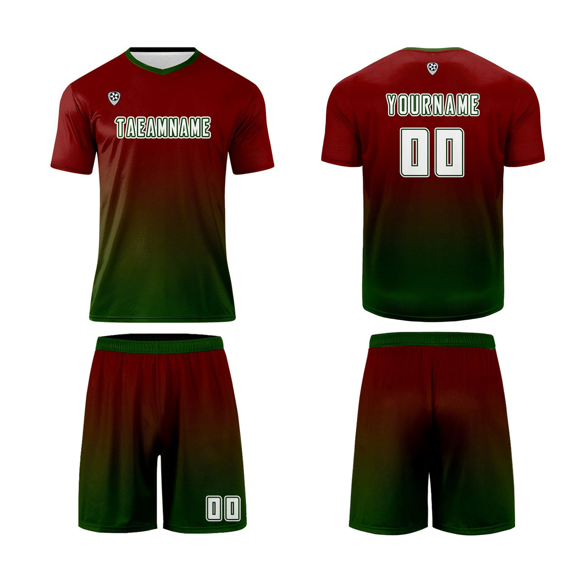 Conjunto personalizado de camiseta de uniforme rojo y verde para niños y adultos