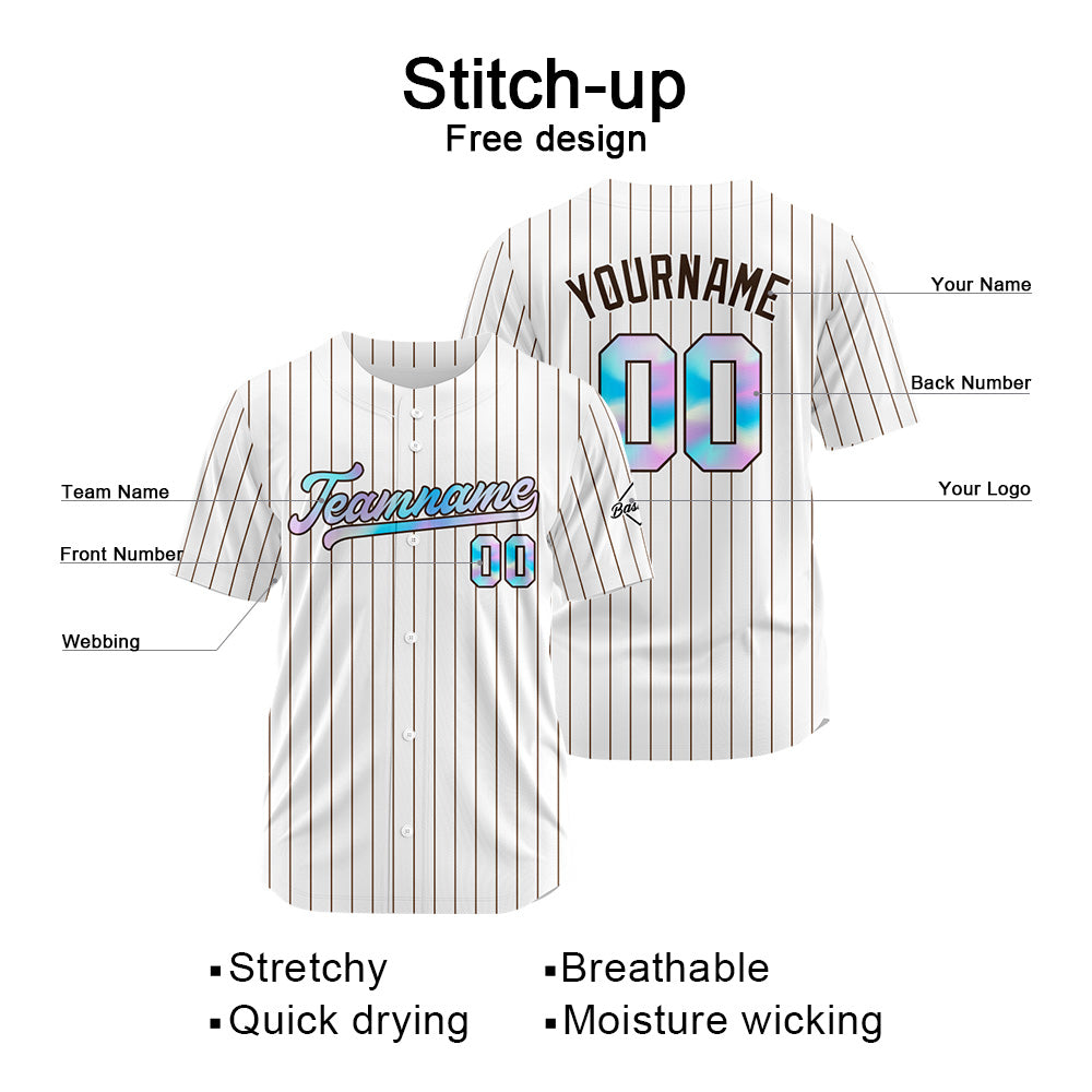 Camiseta de béisbol personalizada con rayas marrones y diseño bordado Camisetas de béisbol de hip hop personalizadas