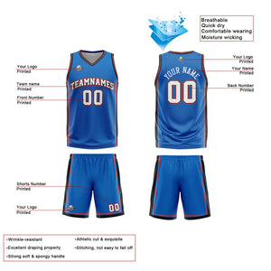 Traje de baloncesto reversible azul-blanco y naranja personalizado para adultos y niños