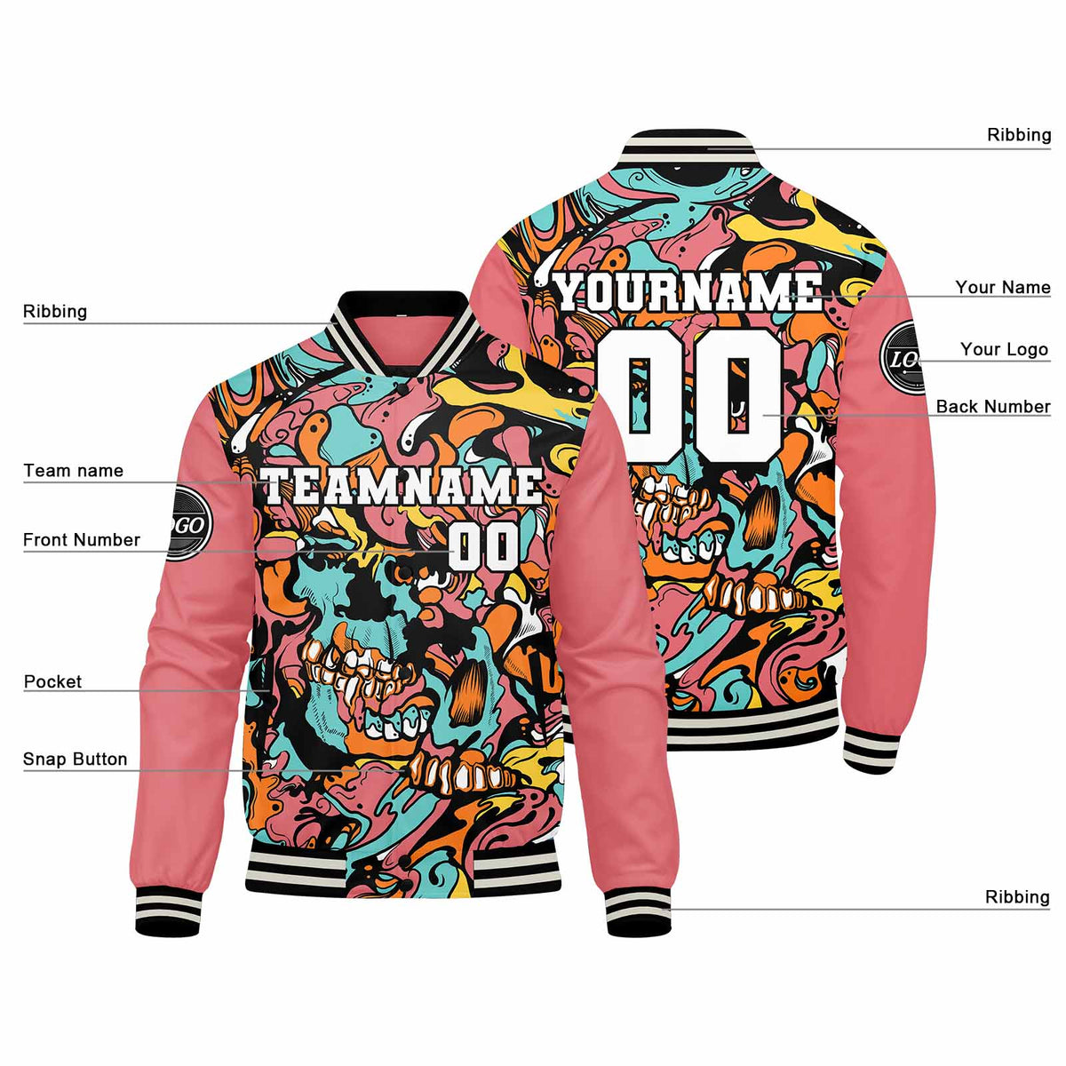Chaqueta universitaria personalizada estilo Letterman para hombres-mujeres y jóvenes-color rosa