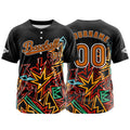 Camiseta de béisbol personalizada negra y naranja con botones para hombre mujer adulto y joven Estampado de nombre número y logotipo