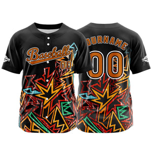 Camiseta de béisbol personalizada negra y naranja con botones para hombre mujer adulto y joven Estampado de nombre número y logotipo