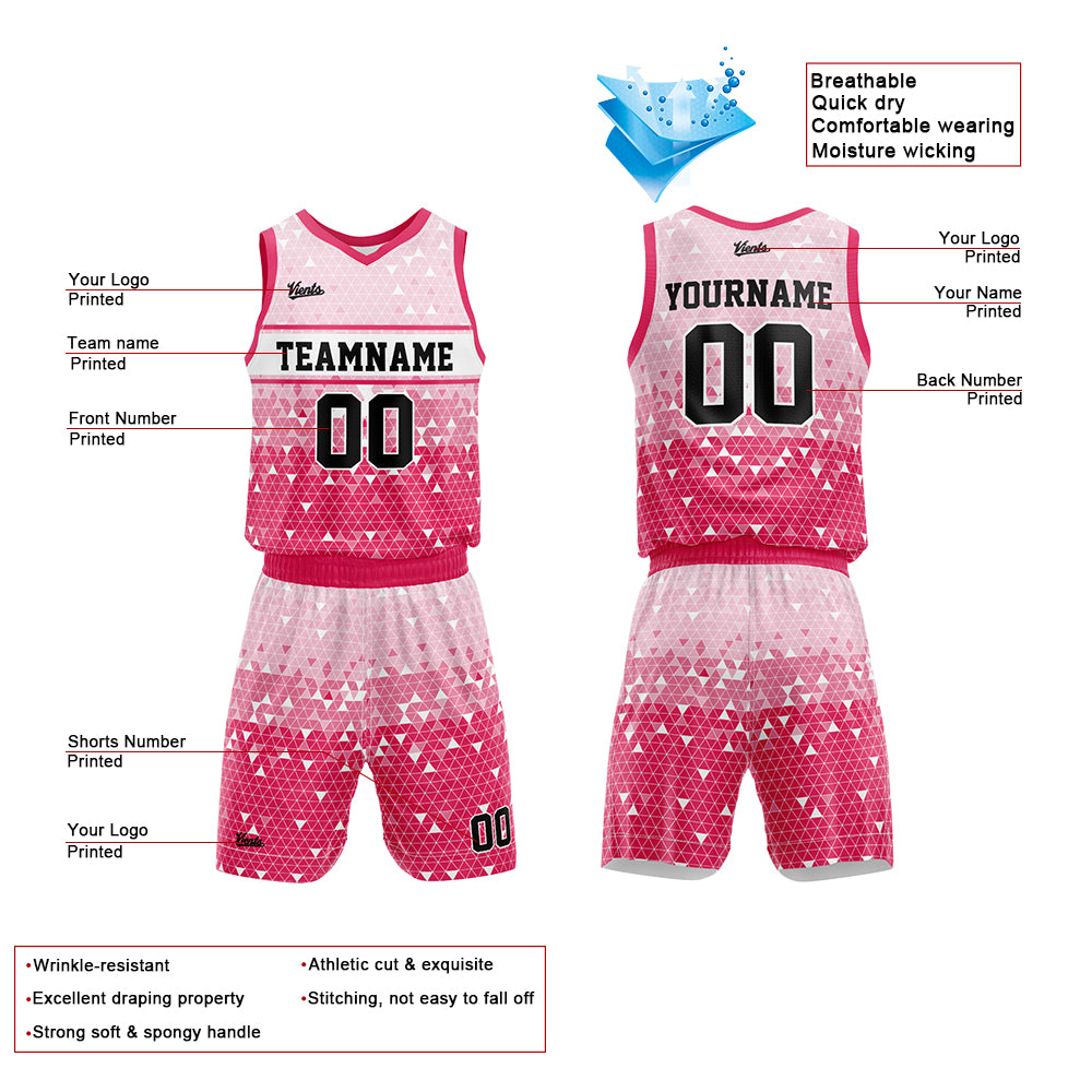 Uniforme de baloncesto rosa personalizado con tu logotipo-nombre y número impresos