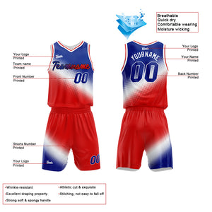 Uniforme de baloncesto personalizado en blanco y rojo Royal con tu logotipo-nombre y número impresos