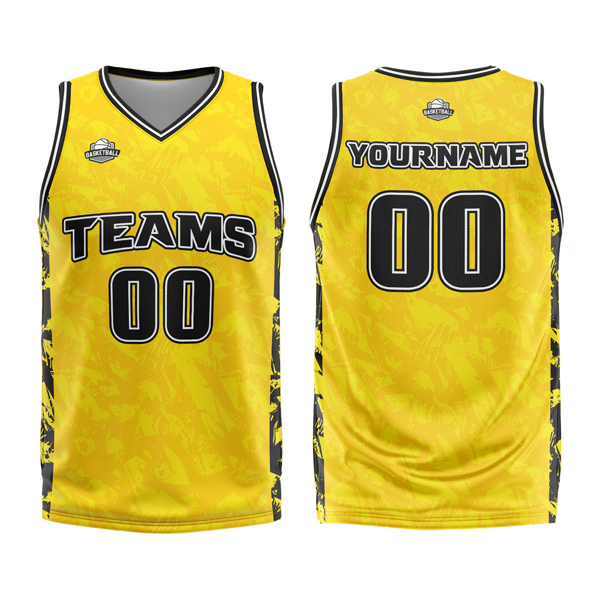 Uniforme de baloncesto personalizado amarillo roto con tu logotipo-nombre y número impresos